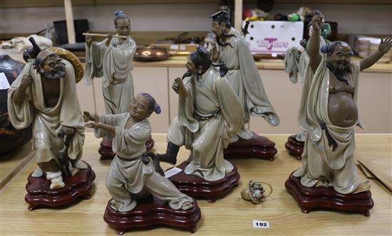 Seven Shiwan pottery figures of immortals